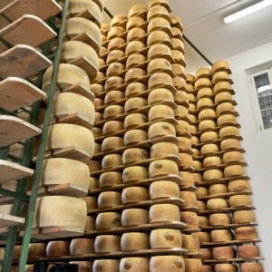 several stacks of cheese stacked on top of each other